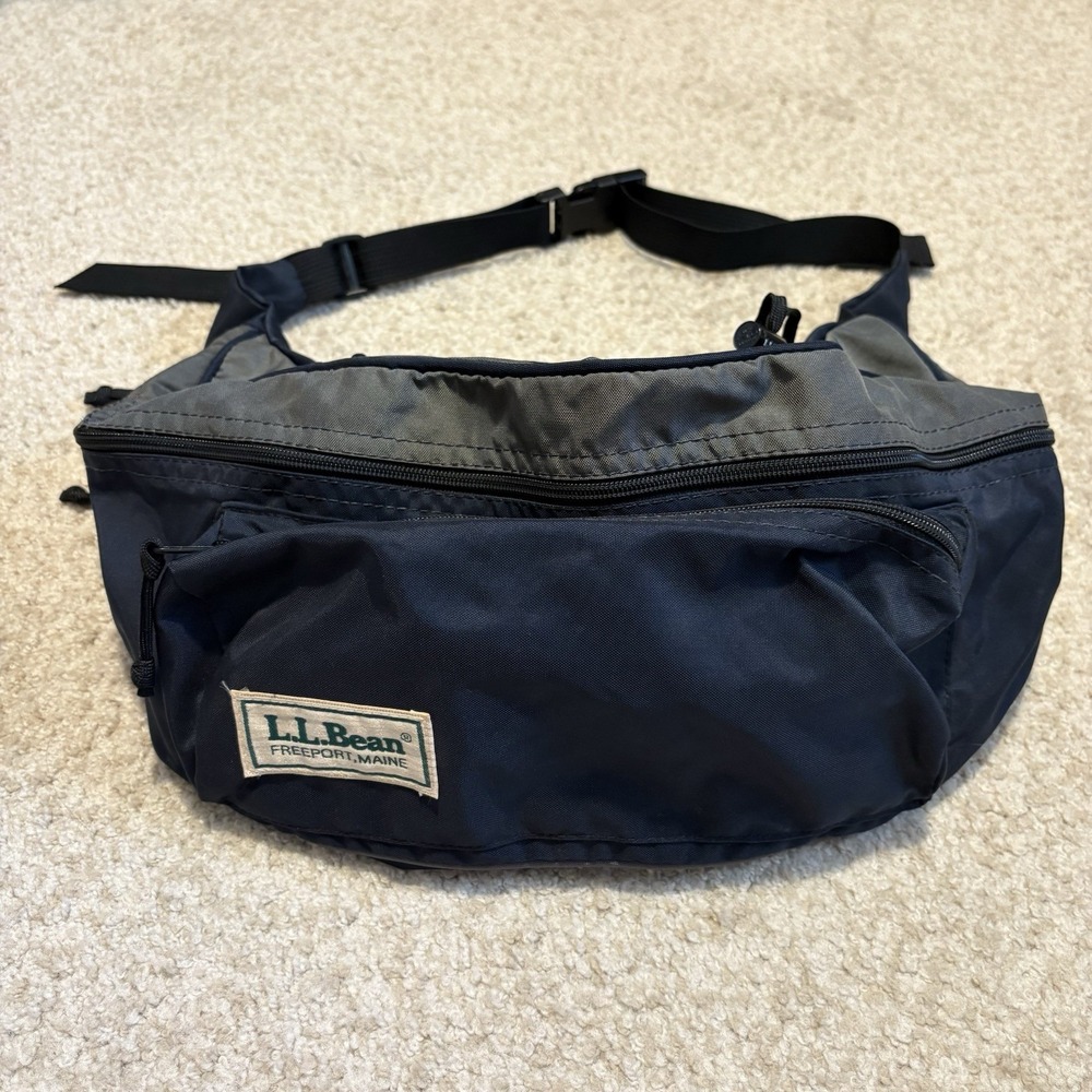 Vintage 80s L.L Bean Fanny Pack Sling Waist Bag Navy Blue Gray Rare
